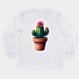 Watercolor cactus plant sticker Kids Long Sleeve T-Shirt